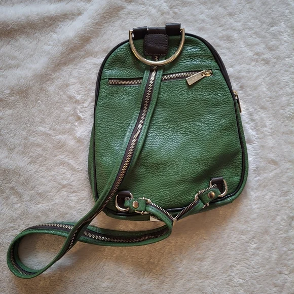 Valentina Genuine Leather Green Mini Backpack Purse Gold Hardware - Picture 3 of 6